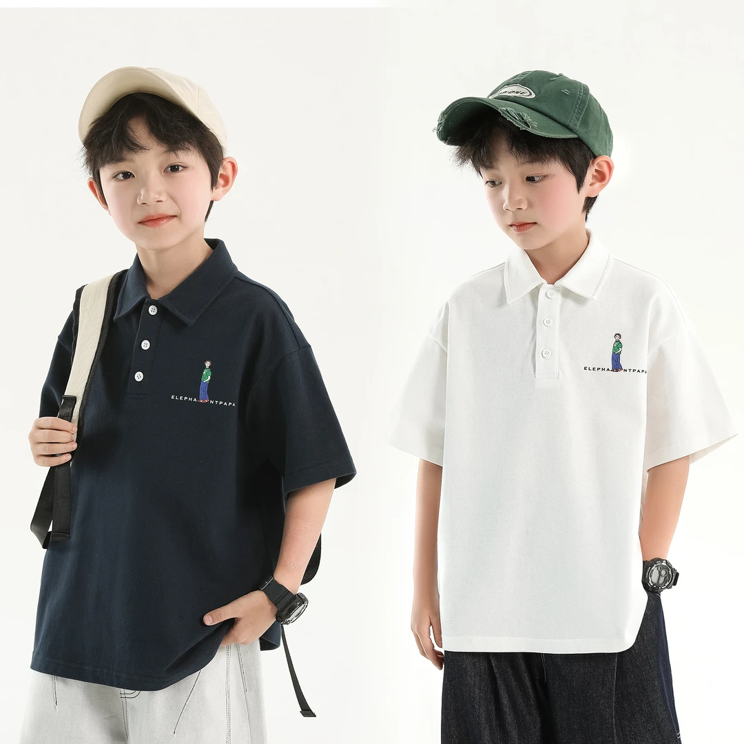 象小爸童装【卡通人POLO衫】25夏童装新款宽松棉上衣短袖POlO衫