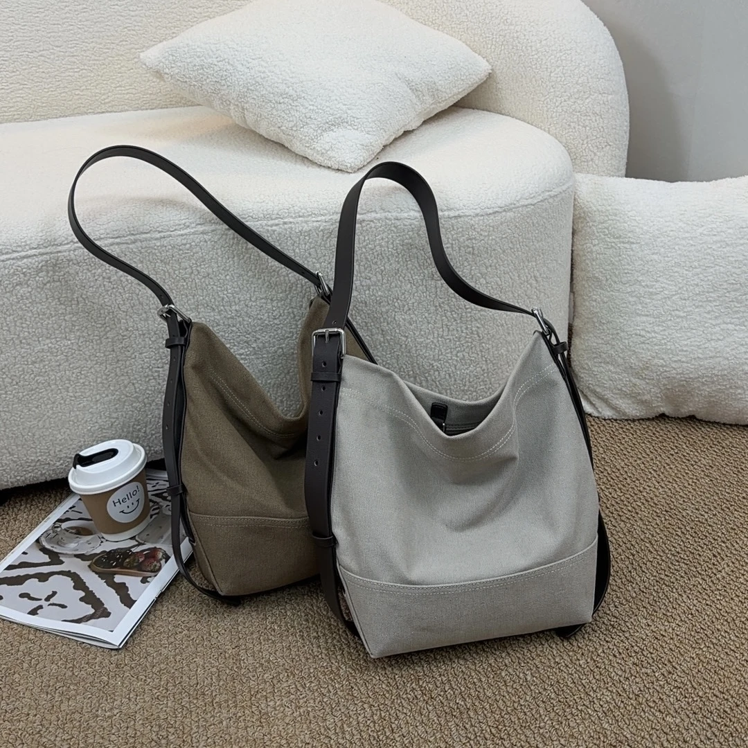 高级感小众耐磨帆布配牛皮单肩斜挎托特包通勤逛街适用百搭