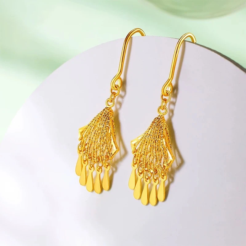 铜合金耳饰 古法花丝水滴耳环个性潮流女士气质高级感扇形耳饰