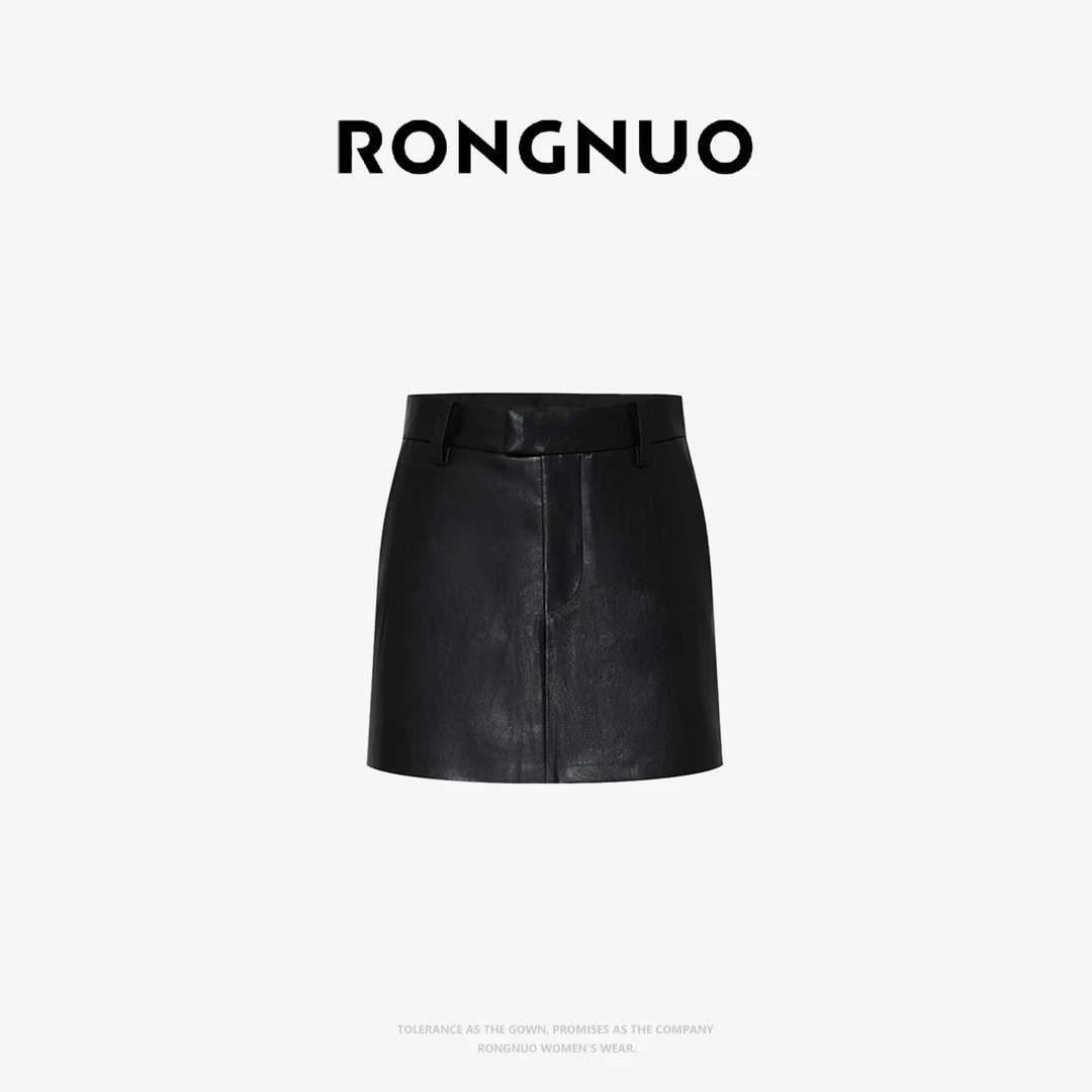 容诺【短裤】2025秋新品纯色染整素皮高腰A字短裤裙裤Z7596