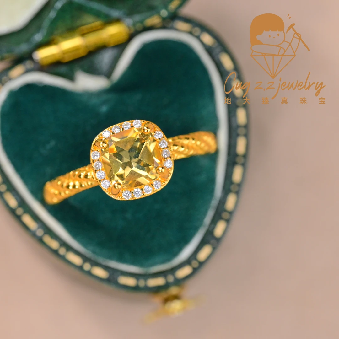 天然黄水晶小方糖秋冬贵气经典爆款贵气戒指福利s925银