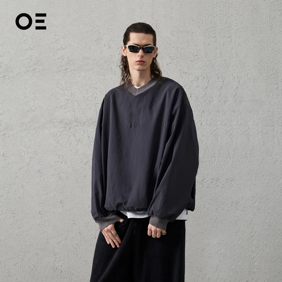 Organic Emotion｜OE 立体刺绣V领防泼水复古卫衣下摆可调节RS52