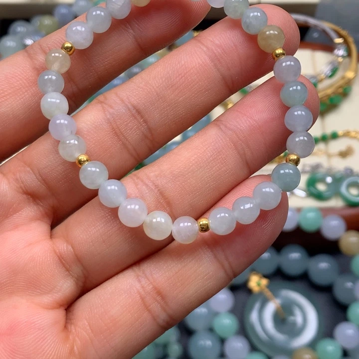 翡翠足金镶嵌手链珠串