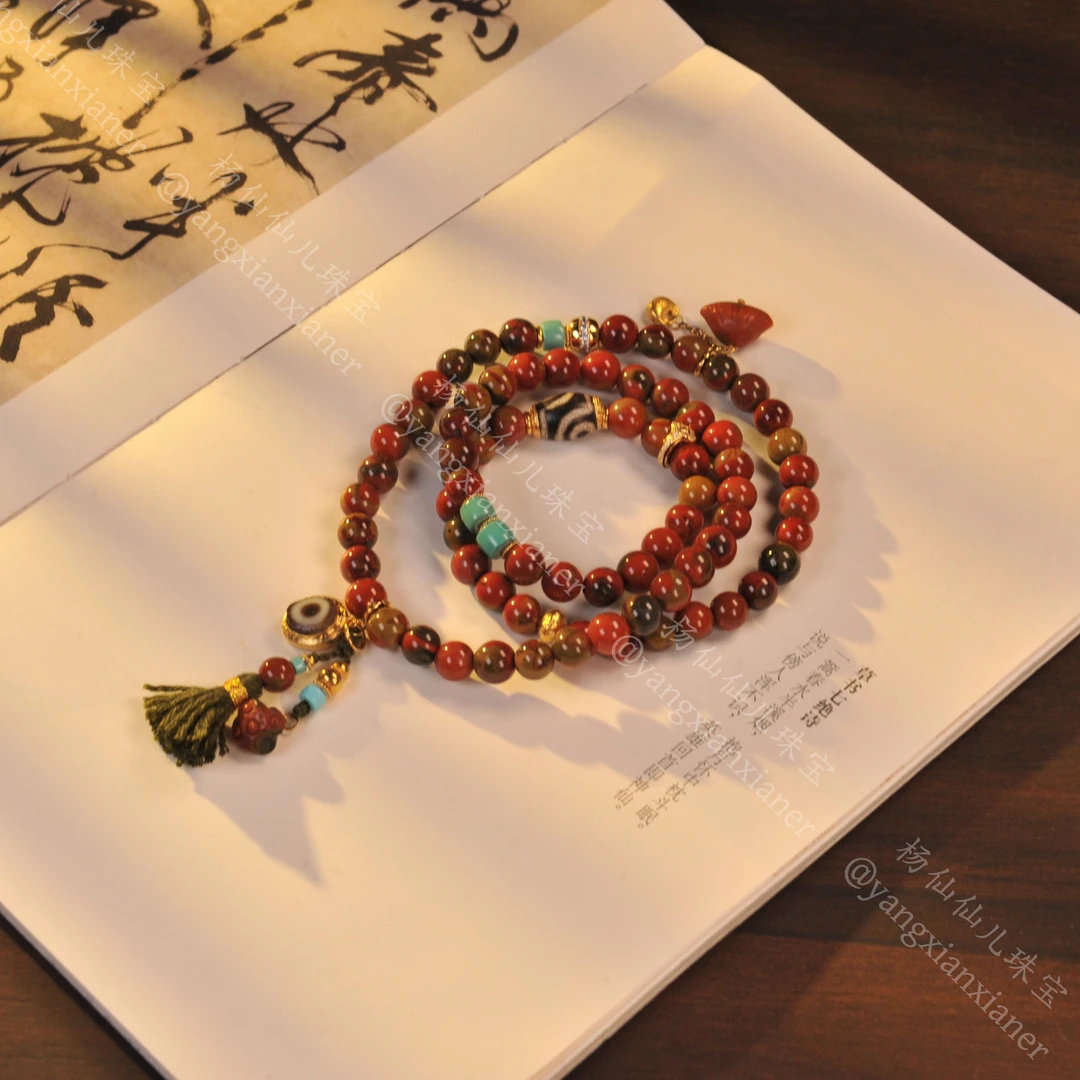 【杨仙仙珠宝】18K镶嵌原矿南红（6.5mm+）多宝手串- A1649