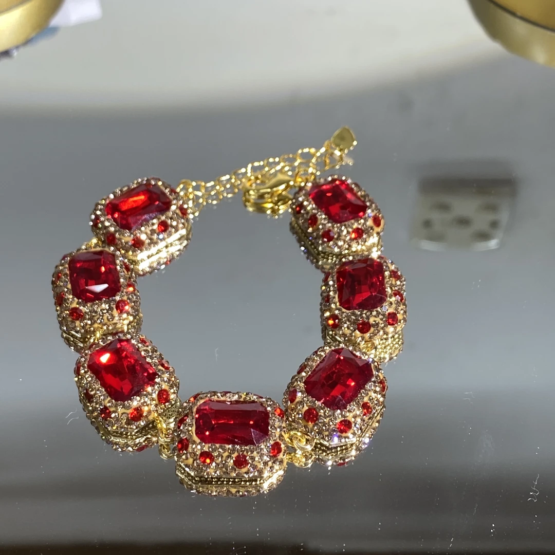 铜合金合成锆石手链 TTSD 红色方形时尚百搭设计手链 305