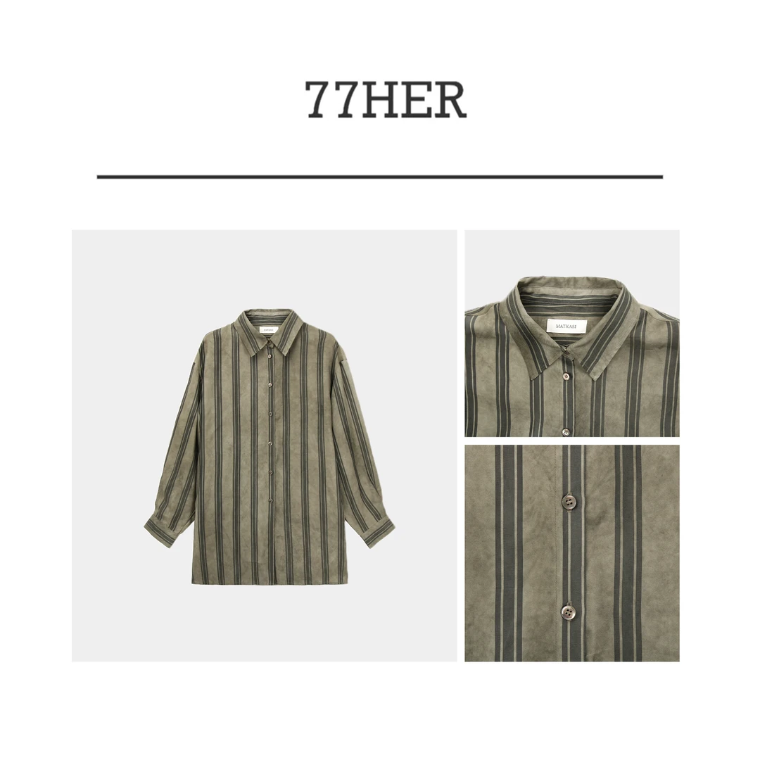 77her 时尚设计感纯色百搭日常穿搭竖条纹衬衫