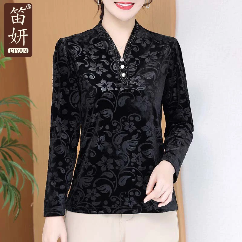 高档妈妈装洋气打底衫女春装新款时尚减龄小个子妈妈长袖外穿上衣