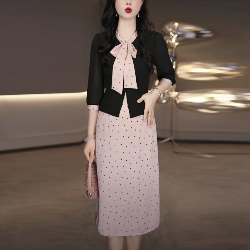 梭织精纺小香风轻奢女装2025早秋季新款时尚洋气质假两件连衣裙子