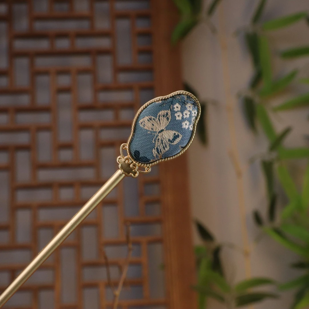 【青花蝶舞】非遗宋锦发簪-古风可爱日常手工制作