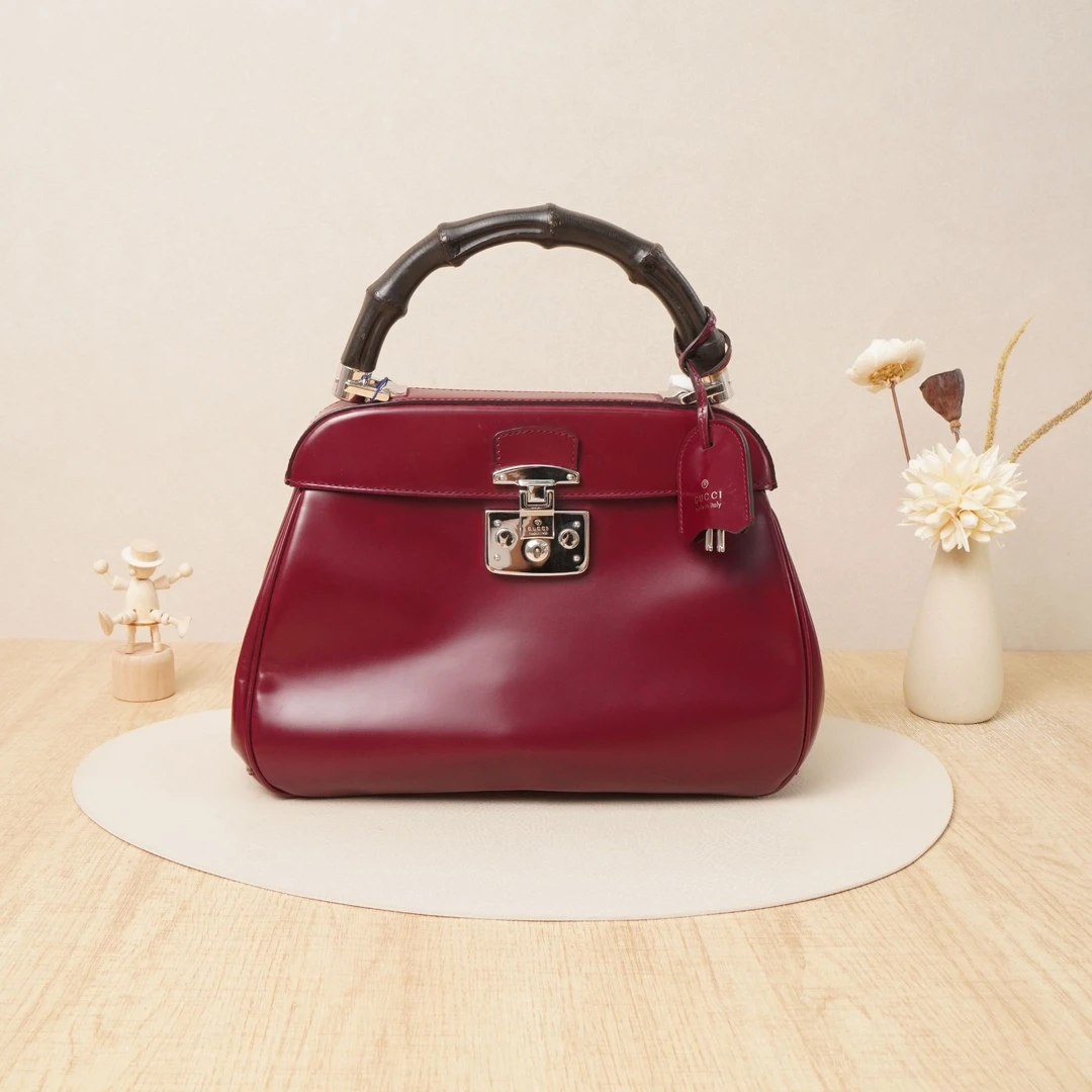 95新 GUCCI/古驰 古驰竹节lady lock bag中号紫色/DS033190