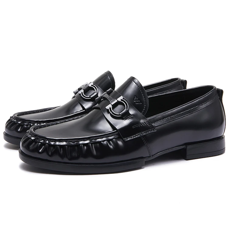 新款男士商务休闲一脚蹬头层牛皮乐福百搭鞋舒适时尚真皮2510