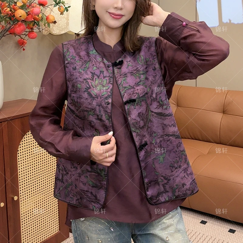 【现货】新中式国风女装复古时尚盘扣圆领宽松马甲6713