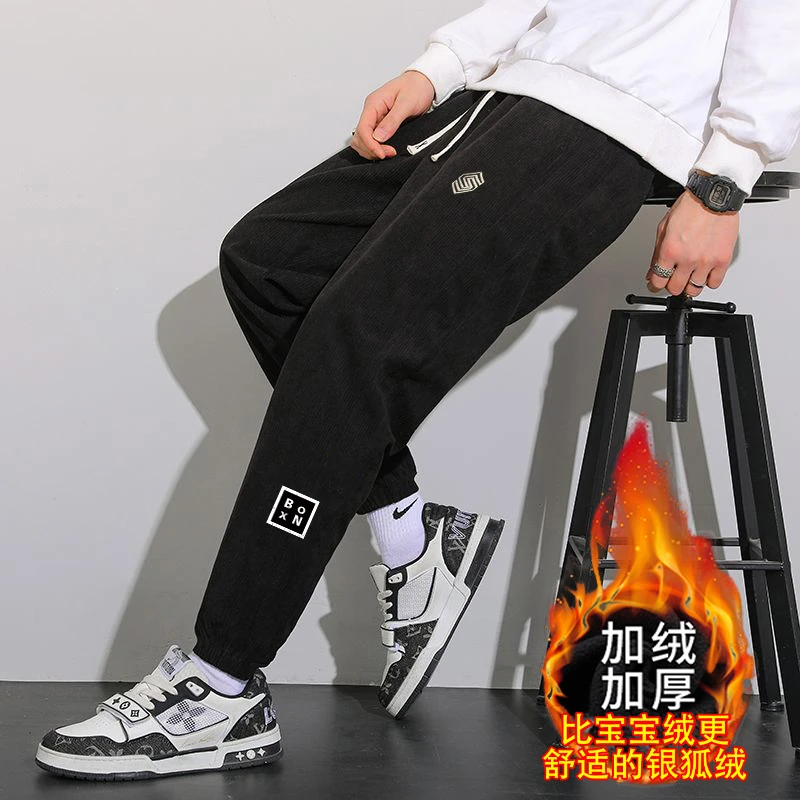 秋冬款加绒加厚保暖灯芯绒裤子男士卫裤冬装刺绣休闲裤潮流百搭