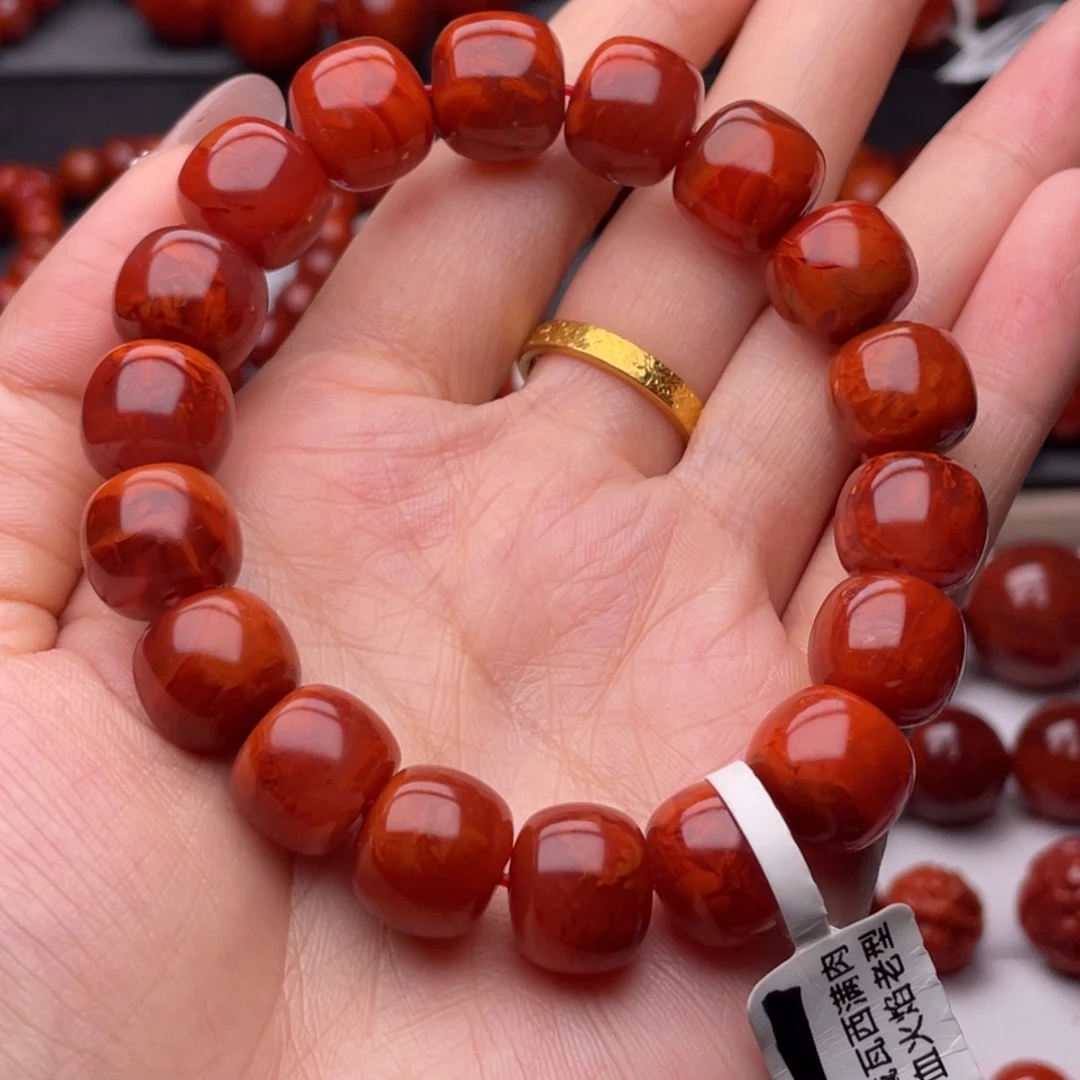 南红玛瑙未镶嵌手链12.6mm顶品瓦西牛血火焰老型手串