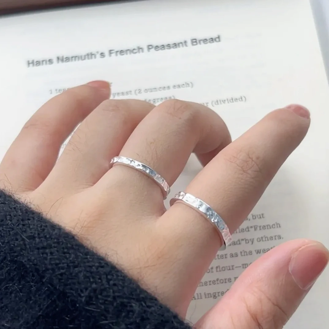 925银戒指 通体925纯银【锡箔素圈】组合戒指开口百搭轻奢