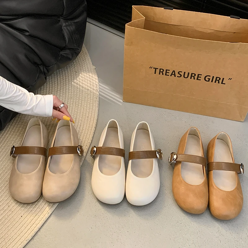 千金风浅口圆头玛丽珍鞋女2025春夏季单鞋小皮鞋平底鞋一字式扣带