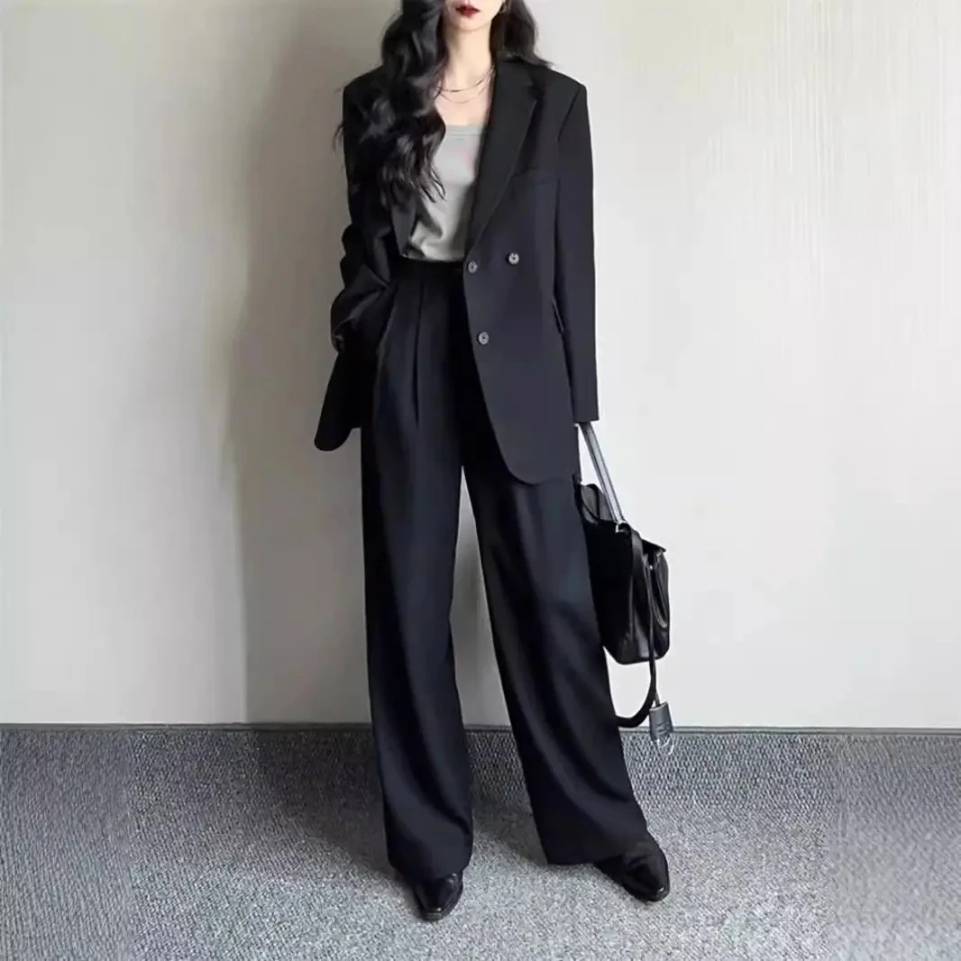 胖mm大码女装小众气质西装套装休闲宽松职业西服正装阔腿裤两件套
