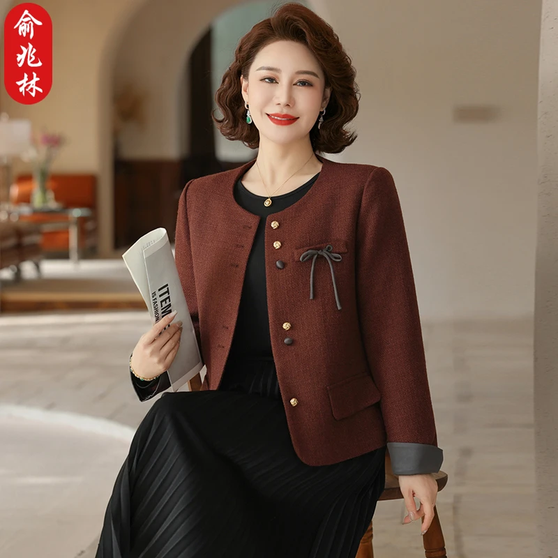 俞兆林中老年春秋高级感外套时尚连衣裙小个子妈妈披肩裙子两件套
