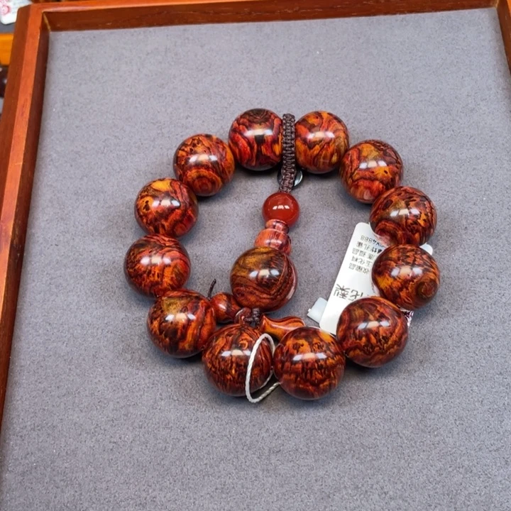 还***？黄花梨/降香黄檀手串/手链海南黄花梨双面爆满孔雀开屏20