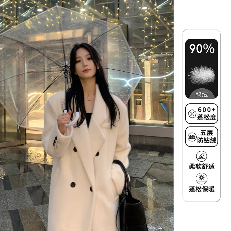 毛呢外套女秋冬新款加厚显瘦中长款宽松仿貂绒羽绒大衣赫本风