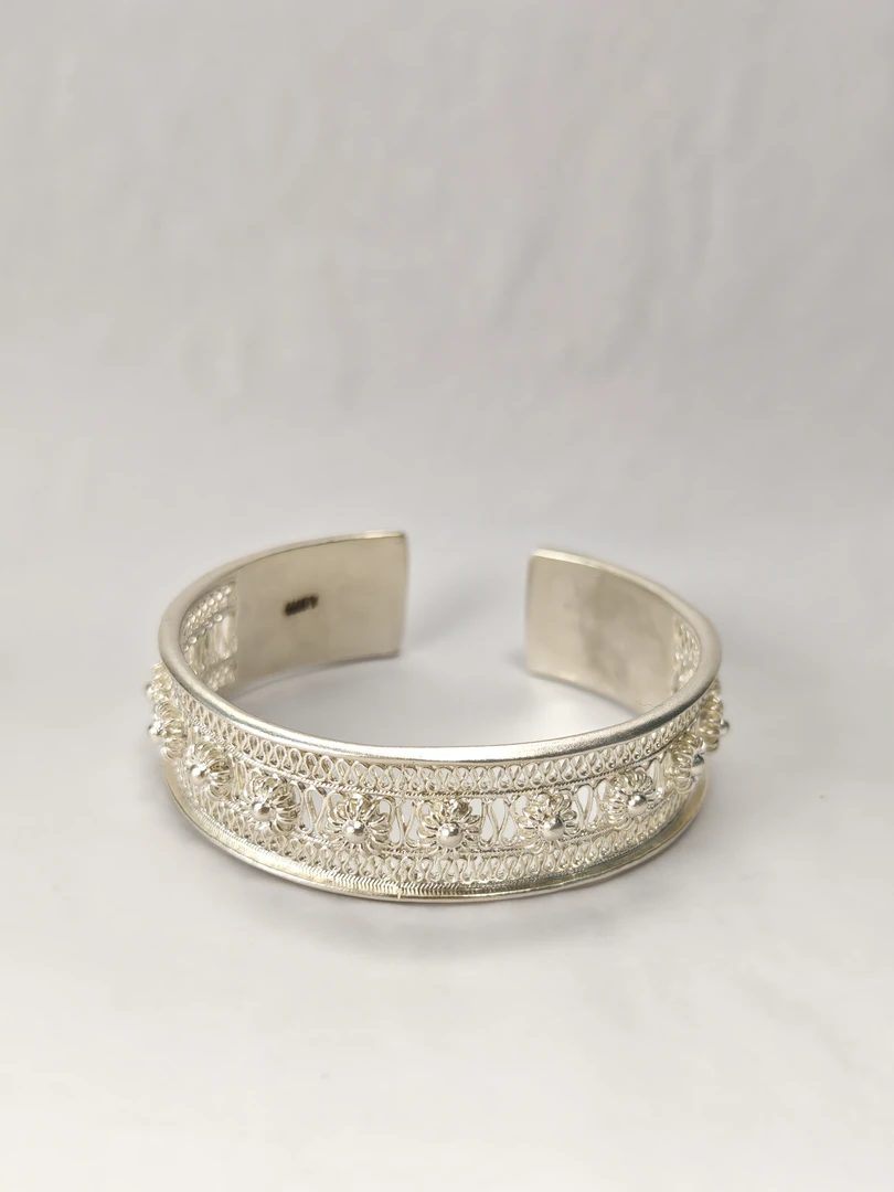 足银手镯 花丝工艺小松丝民族风精致百搭款圈口可调节