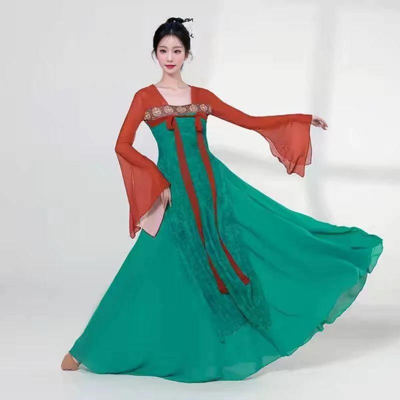 古风服女飘逸跳舞中国齐胸练功飘带长款演出服纱衣古典服舞蹈衣服