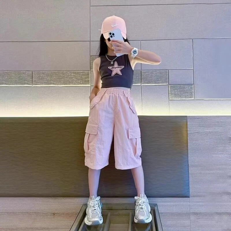 女童工装短裤女大童炸街夏装中裤儿童夏季薄款五分裤洋气宽松裤子