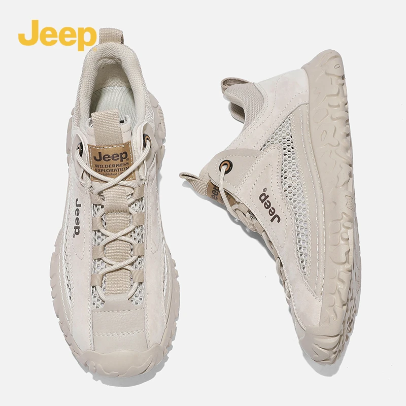 Jeep吉普男鞋2025春季新款户外徒步休闲鞋轻奢透气防臭网面运动鞋