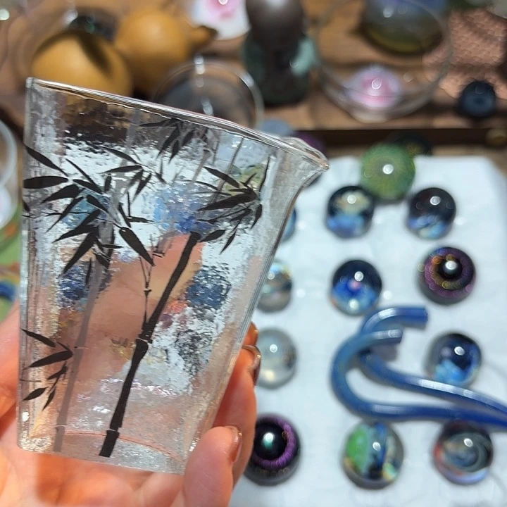 玻璃茶器四方墨竹