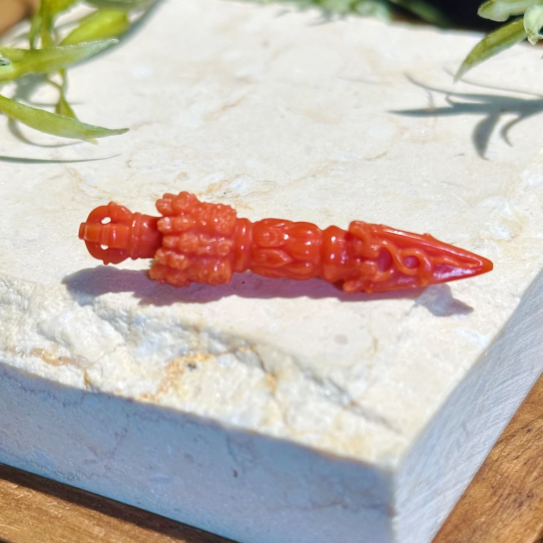 沙丁珊瑚三面普巴金刚降魔杵45mm*9mm-203004