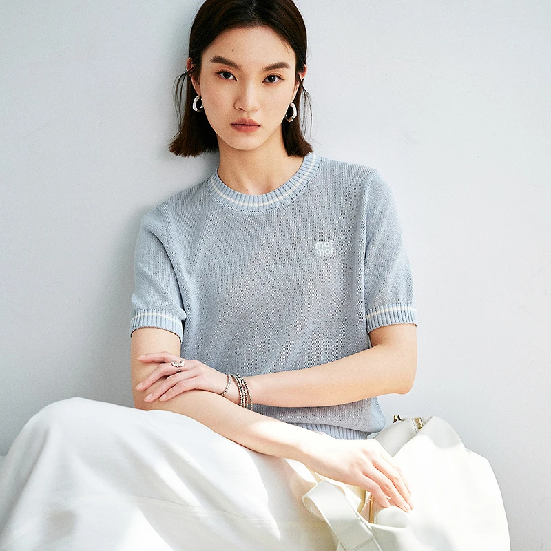 【小七专属】MOFAN摩凡夏新款海盐蓝毛针织衫MDZ563865