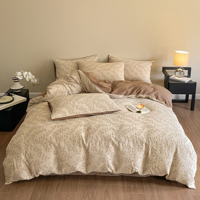 色织提花全棉100棉AB版三层纱A类磨毛轻奢四件套系列简约时尚加厚