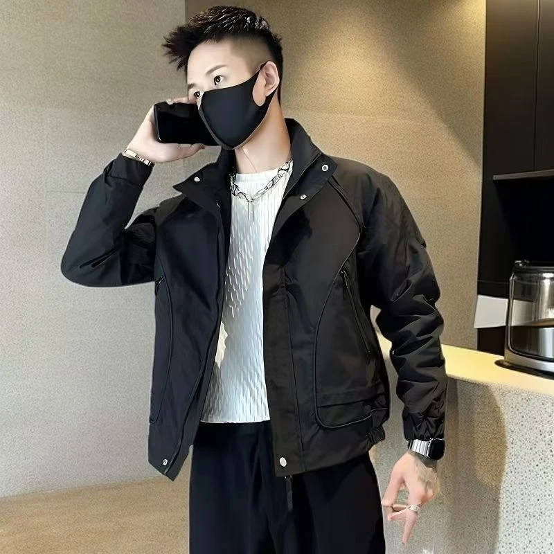 298男春秋美式立领痞帅修身韩版潮流百搭简约高级感时尚男装外套