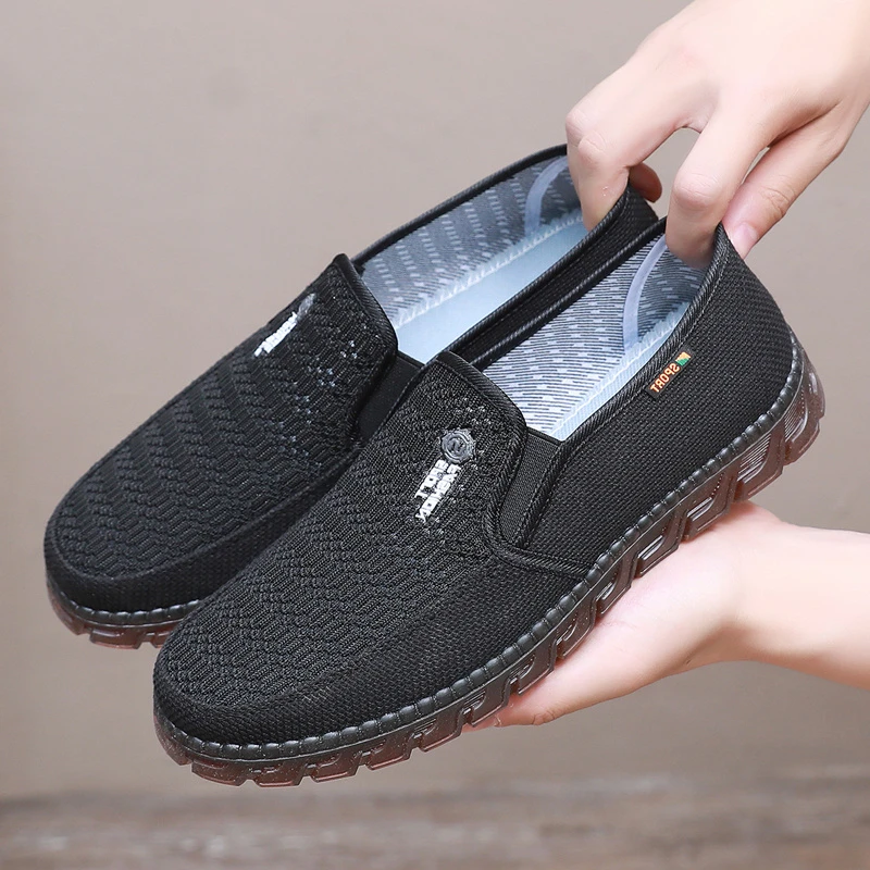 2025夏季新款男士爸爸鞋飞织网面老人鞋透气鞋中年休闲健步男鞋