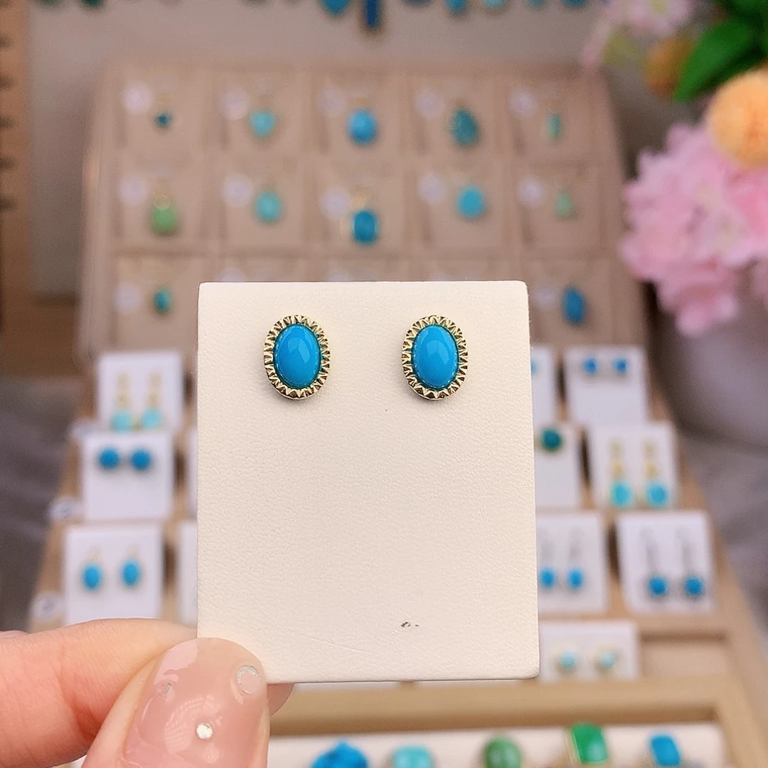 银S925镶嵌绿松石耳饰