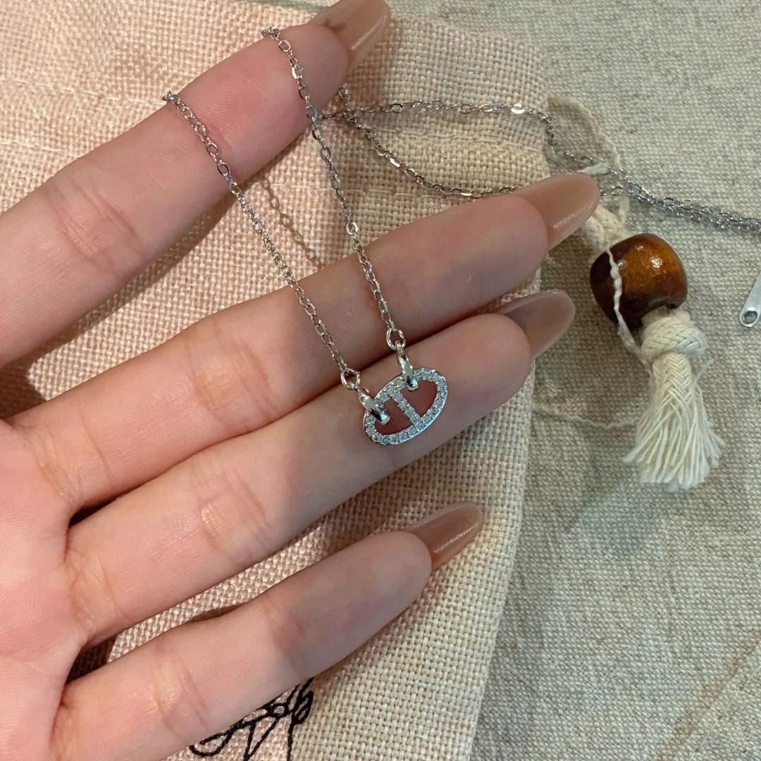 钛钢项链 满钻双环项链女轻奢小众百搭高级时尚设计锁骨链