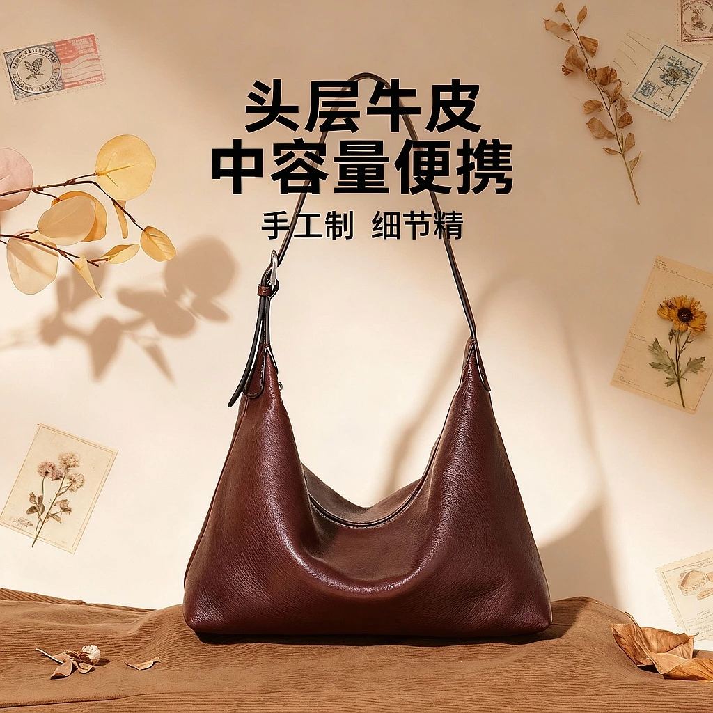 岩牛新款时尚休闲百搭女士真皮复古单肩斜挎包YN3644