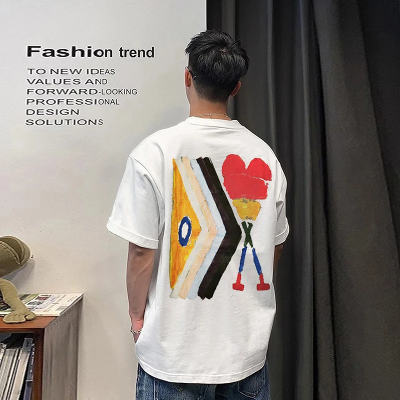 2025夏季新款时尚轻奢印花百搭短袖体恤男宽松潮流情侣百搭T2094
