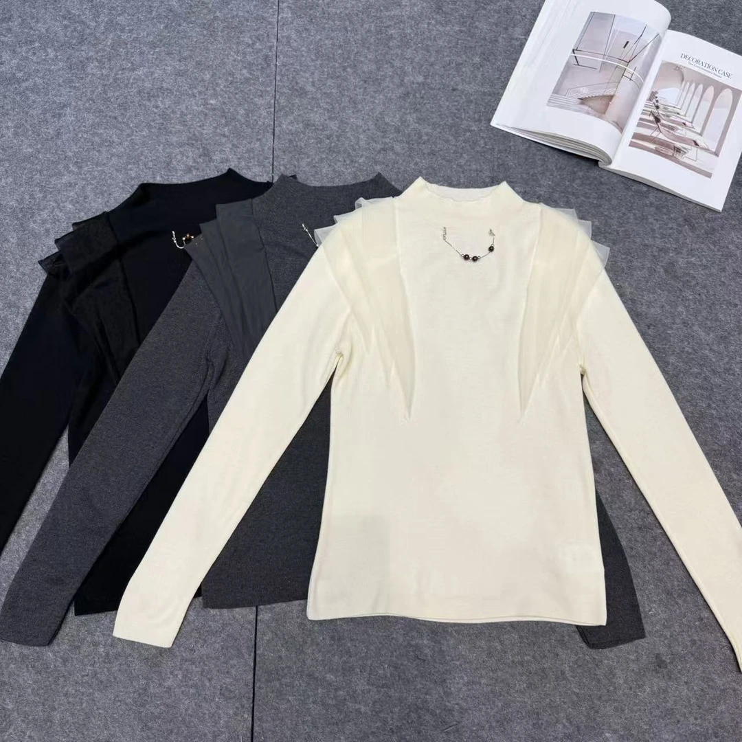 【南油张贝贝】秋冬款链条半高领网纱荷叶边针织打底2026-1