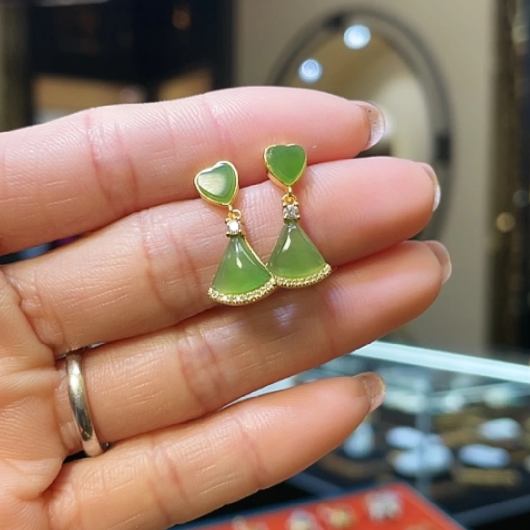 【闪购商品】和田玉耳饰银S925镶嵌