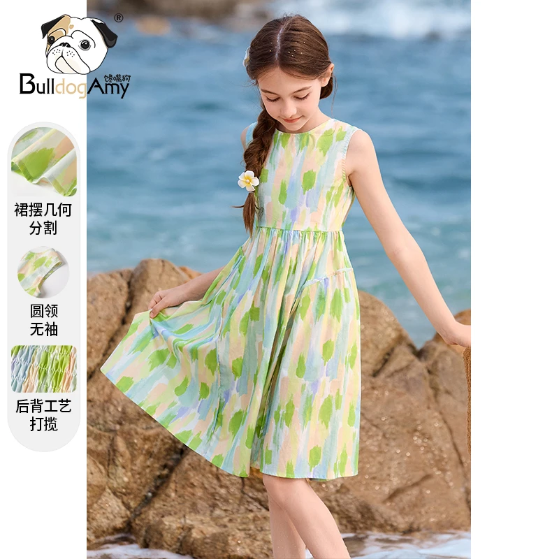 QF952035女童纯棉碎花连衣裙2025夏装新款童装儿童度假裙女孩裙子