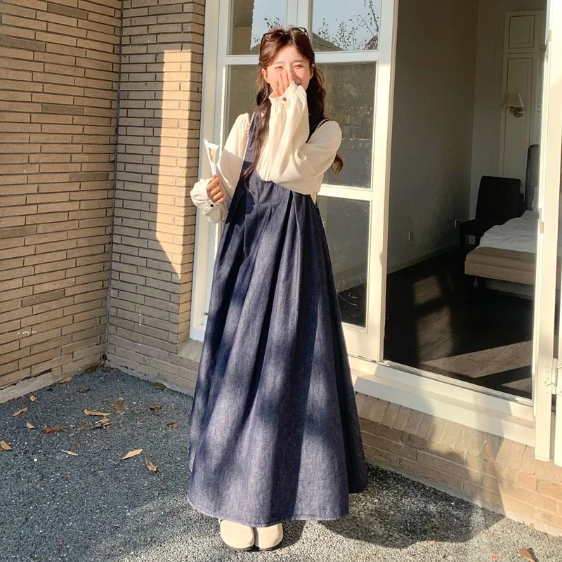 【嗒嗒】孕妇套装2025新款春秋显瘦洋气衬衣+牛仔吊带裙两件套春季