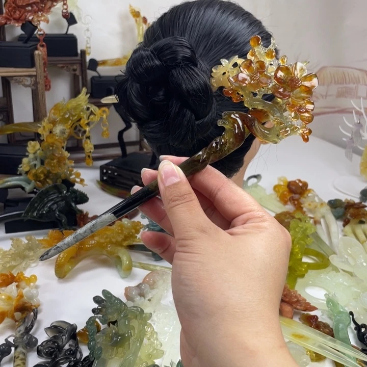 我***糖岫玉未镶嵌发饰岫玉姐妹专拍