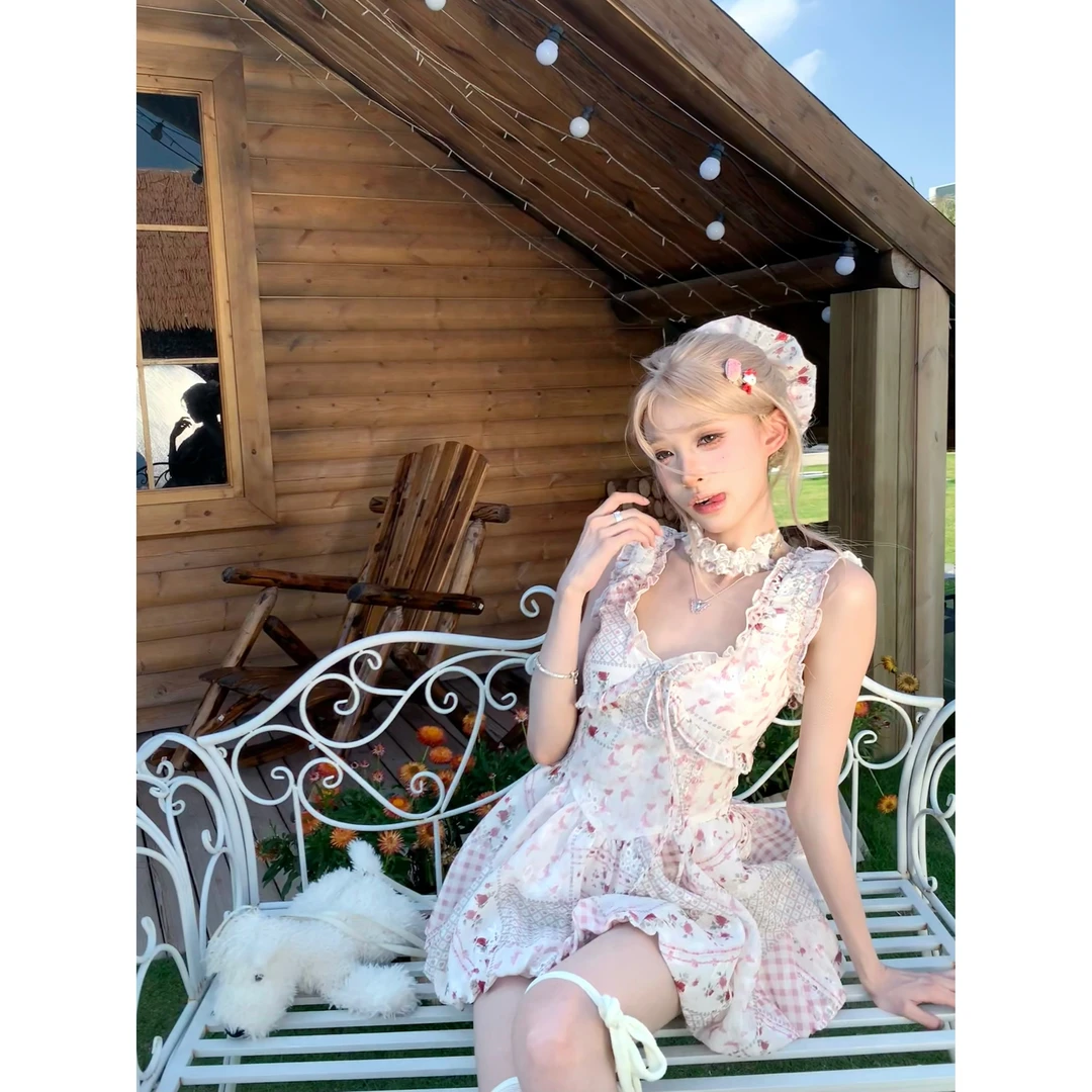 绘梨衣【花间来信】夏季设计感纯欲甜辣碎花云朵吊带连衣裙