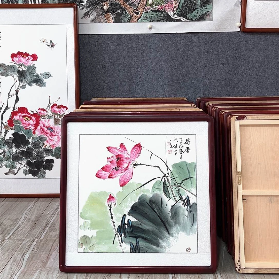 国画书画作品带框63×63厘米