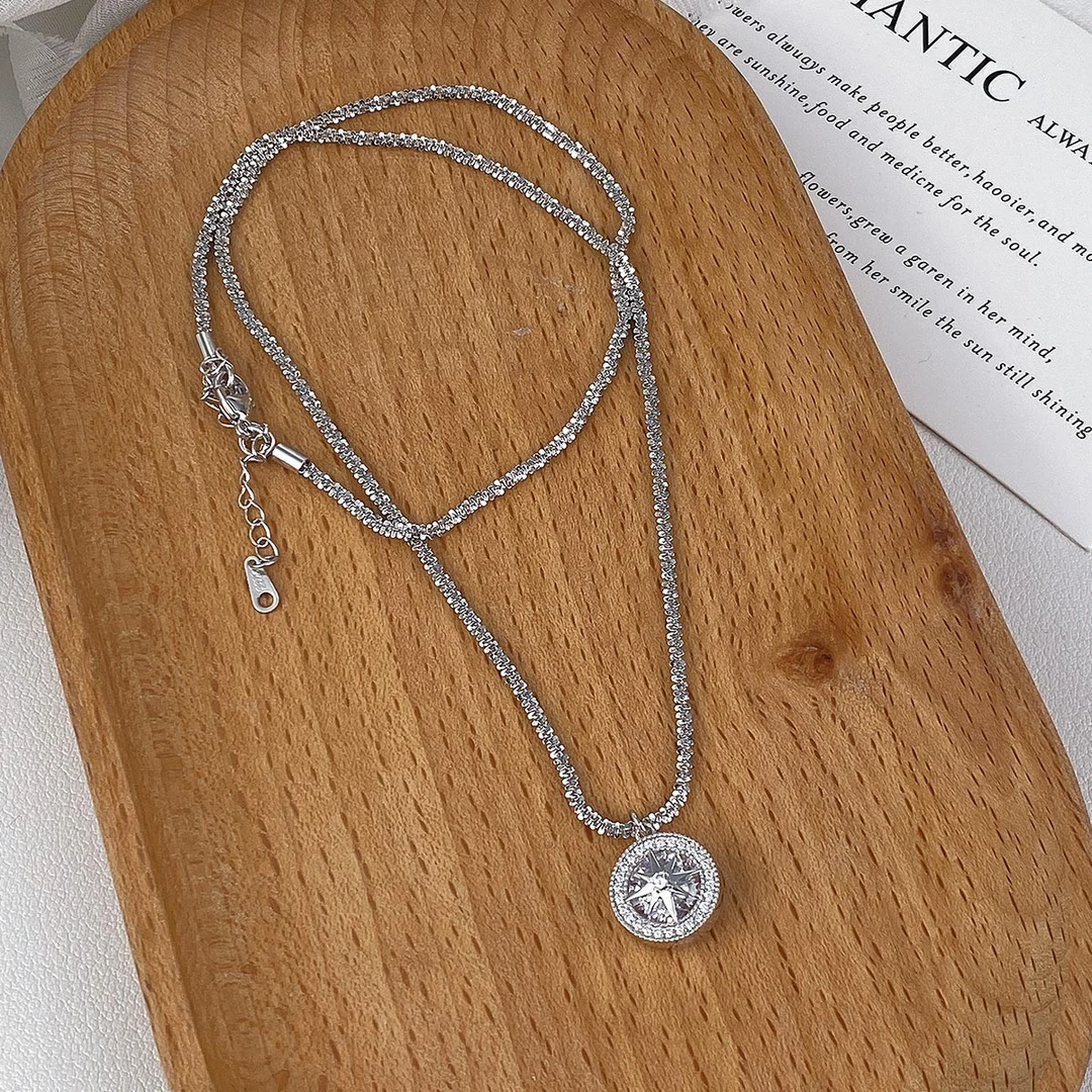 坠链均925银 纯银项链女新款气质闪耀时尚优雅八芒星毛衣链锁骨链