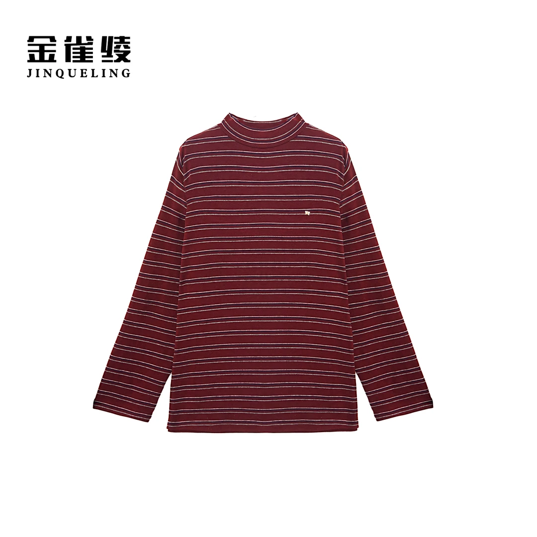 金雀绫【红条纹】半高领条纹经典女士T恤加宽加大小衫SZA3SL747