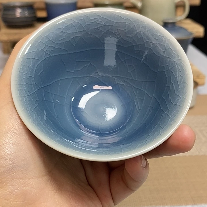 杯斗笠杯天蓝釉。。
