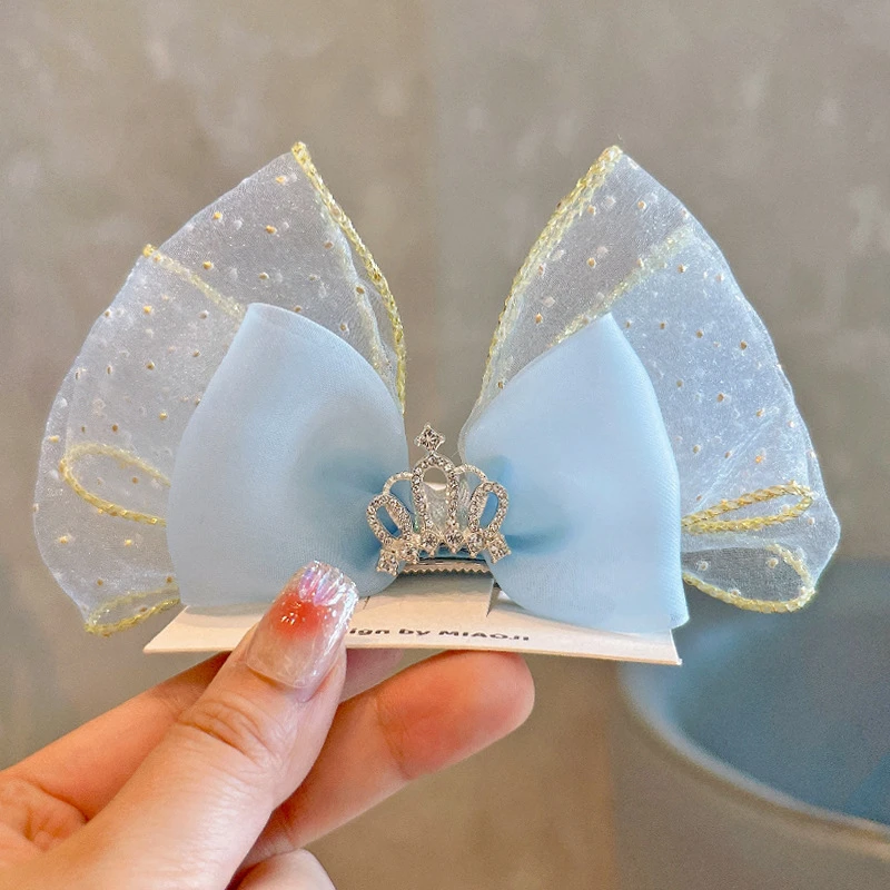 C395韩系烫金点点女童蝴蝶结发夹小清新立体公主皇冠可爱小女孩