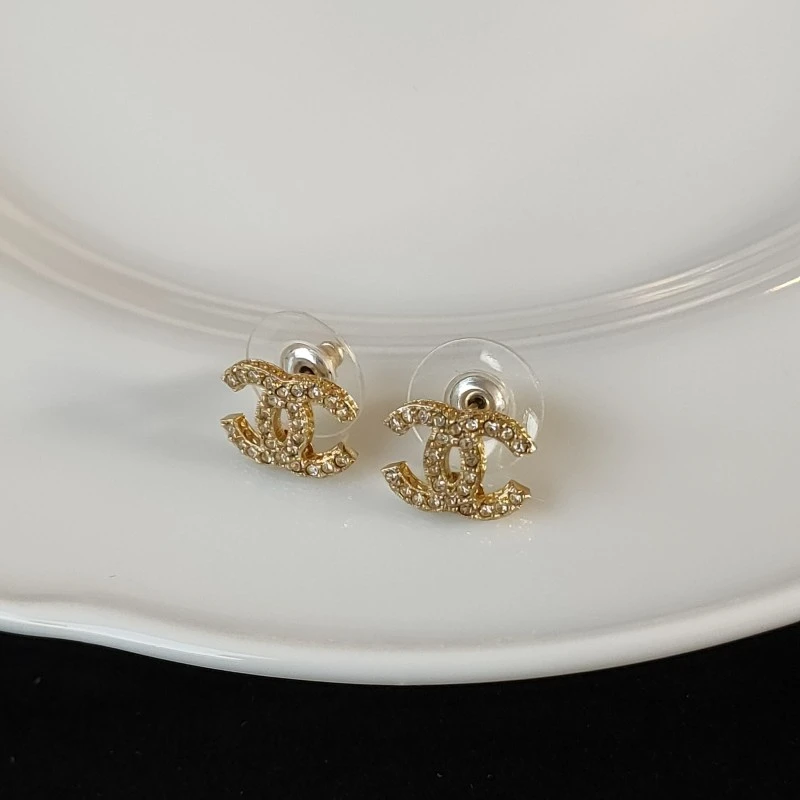 95新 Chanel/香奈儿 Azul - 15C金色满钻双C耳钉 51128